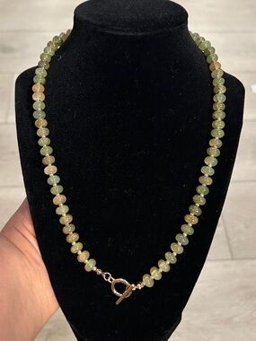 Handcrafted Green Beaded Necklace with Gold Toggle Clasp 20in length